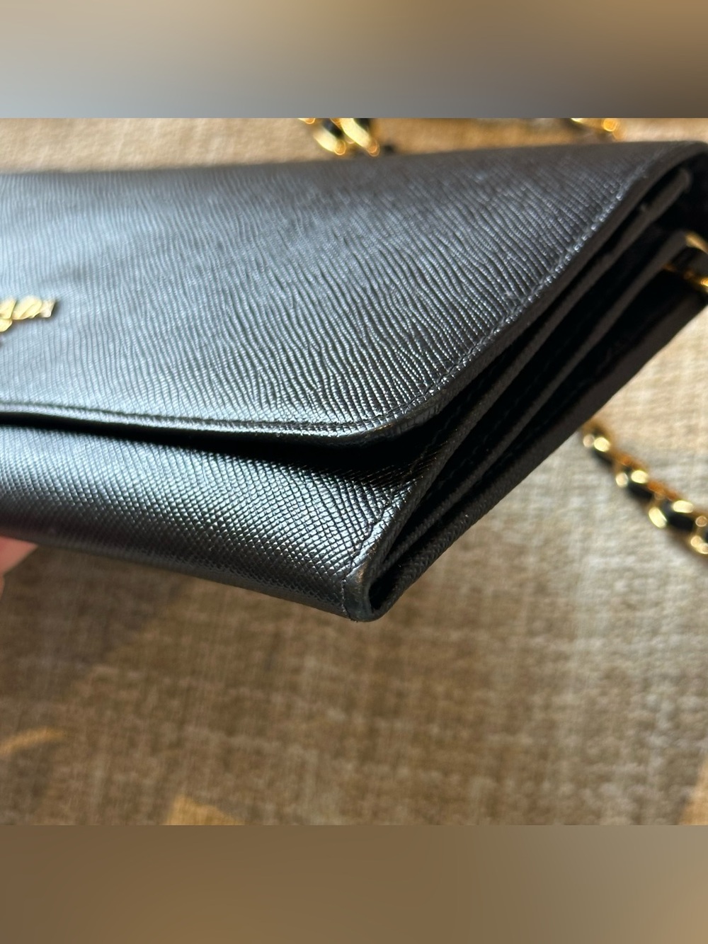 Prada Black Saffiano Metal Leather Logo Wallet On Chain - Picture 4 of 11